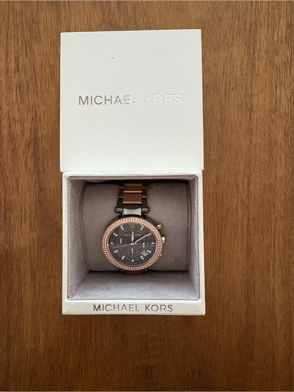 Michael Kors Rose Gold and Gunmetal Crystal-Accent Watch